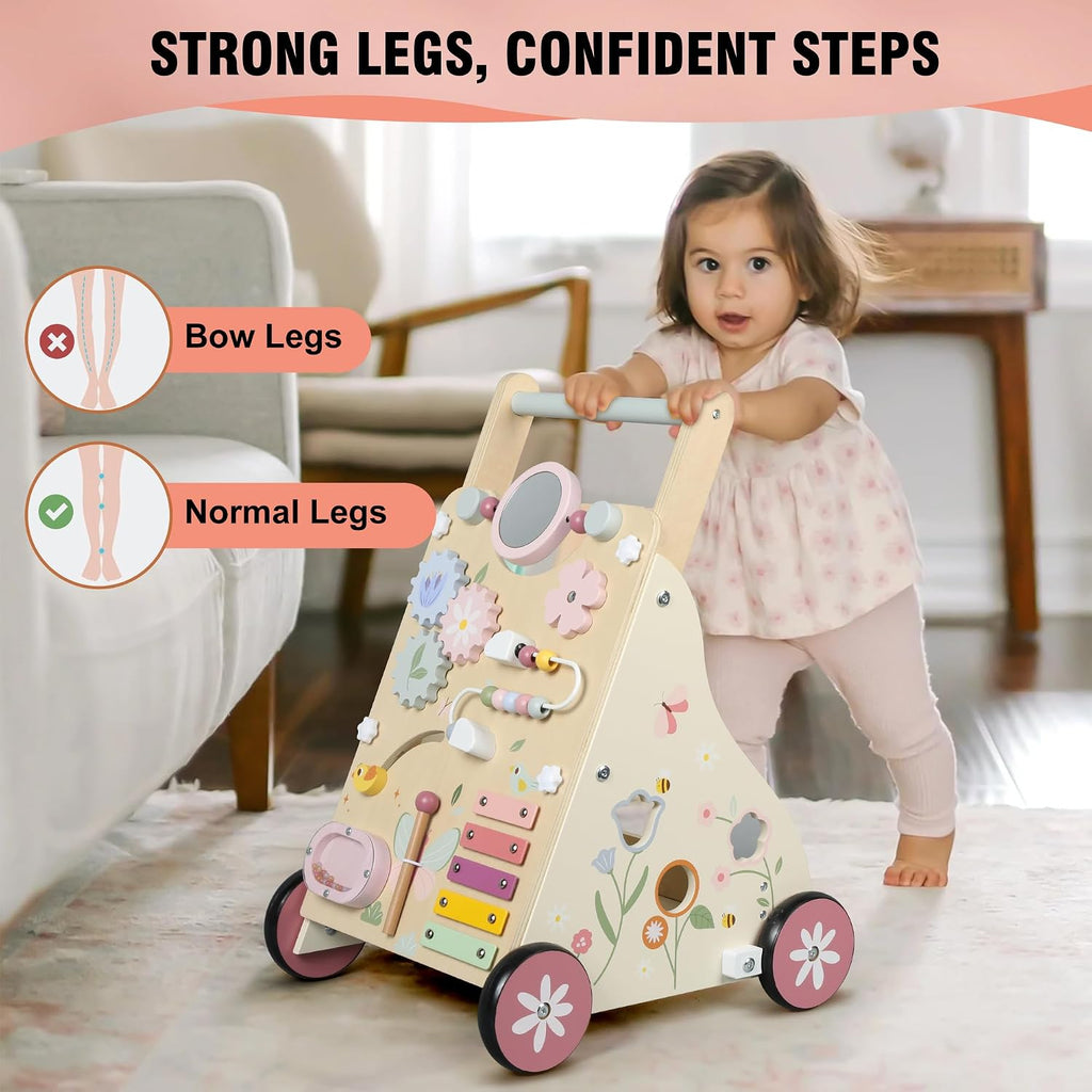 Wooden Baby Walker, Baby Push Walker, Push Walker Toys for Babies Learning to Walk & Sit-to-Stand, with Montessori