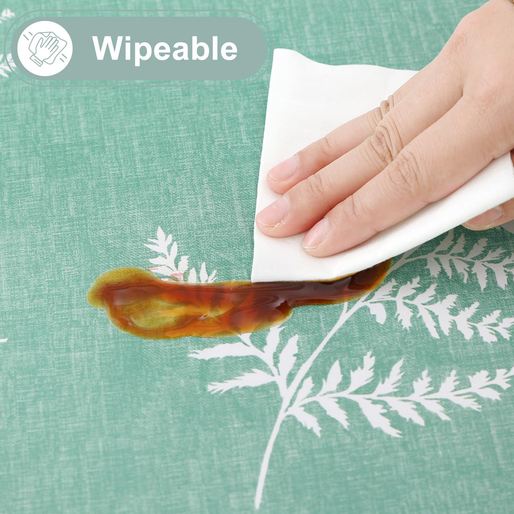 Rectangle Waterproof Vinyl Table Cloth, Wipeable Tablecloth with Flannel Backing, Plastic Table Cover for Dinner
