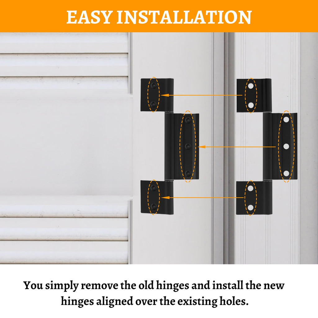 3-Pack Matte Black Screen Door Hinges, 1/8 Inch Grooved Center