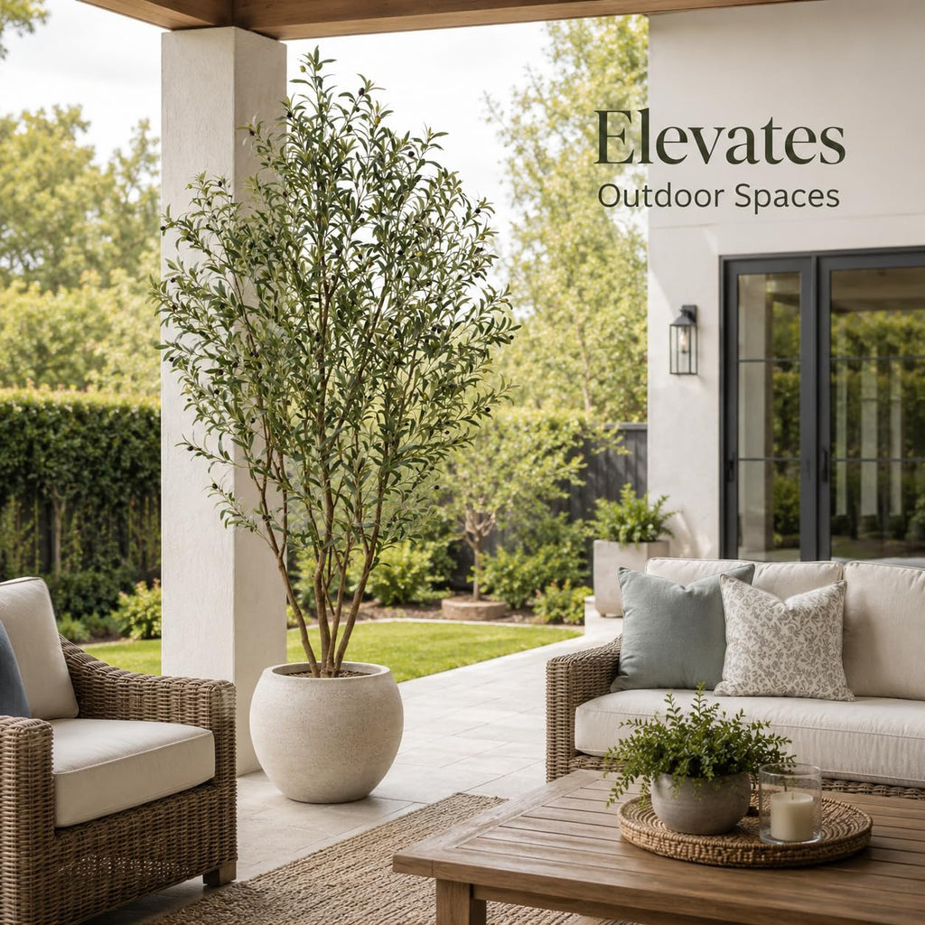 8FT Artificial Olive Tree, Faux Olive Tree with Realistic Leaves and Olive Fruits, Tall Fake Olive Tree for Indoor