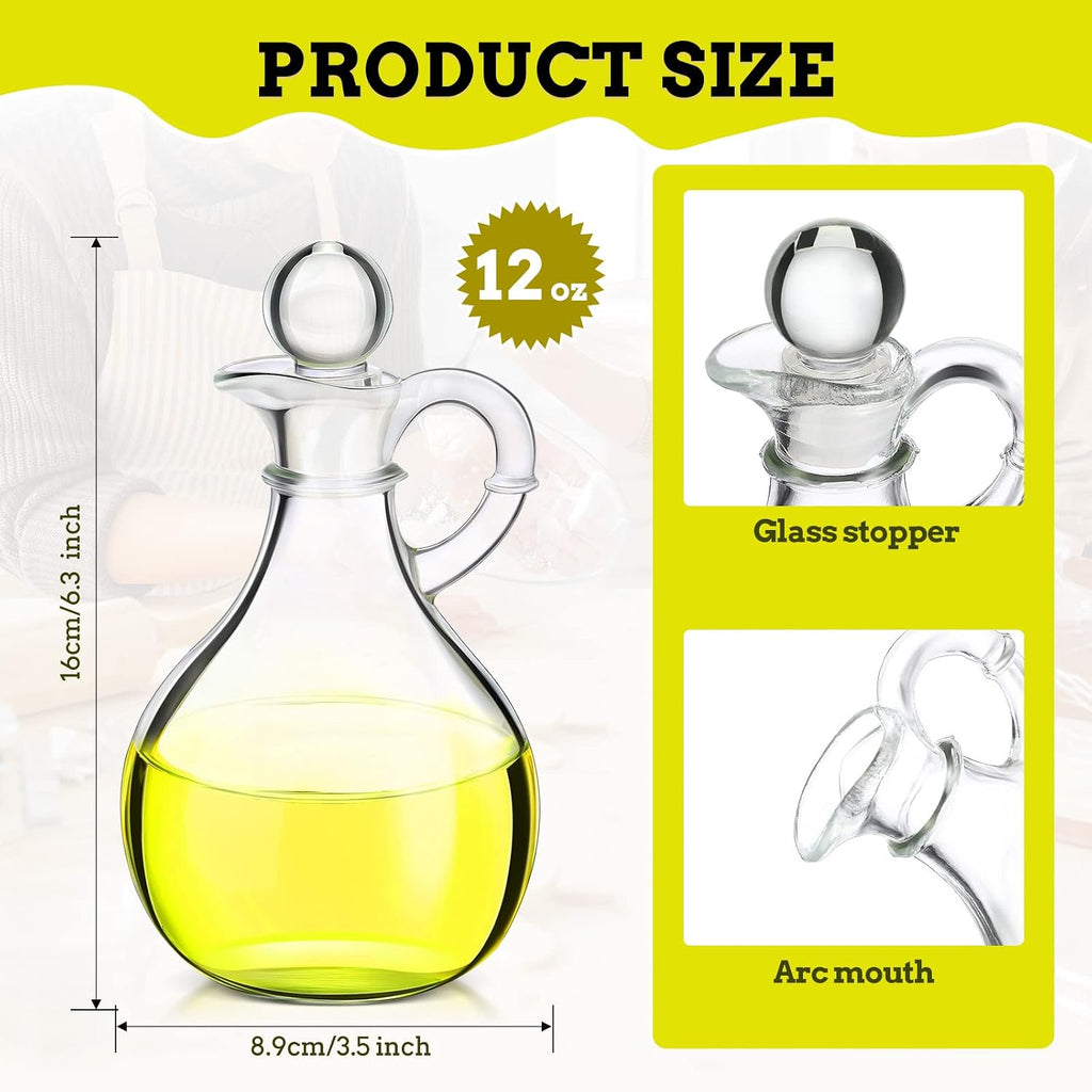 12 oz Glass Oil Cruets with Stopper Bottle Vinegar Dispenser Small Salad Dressing Container Round Jar Glass - Set of 12