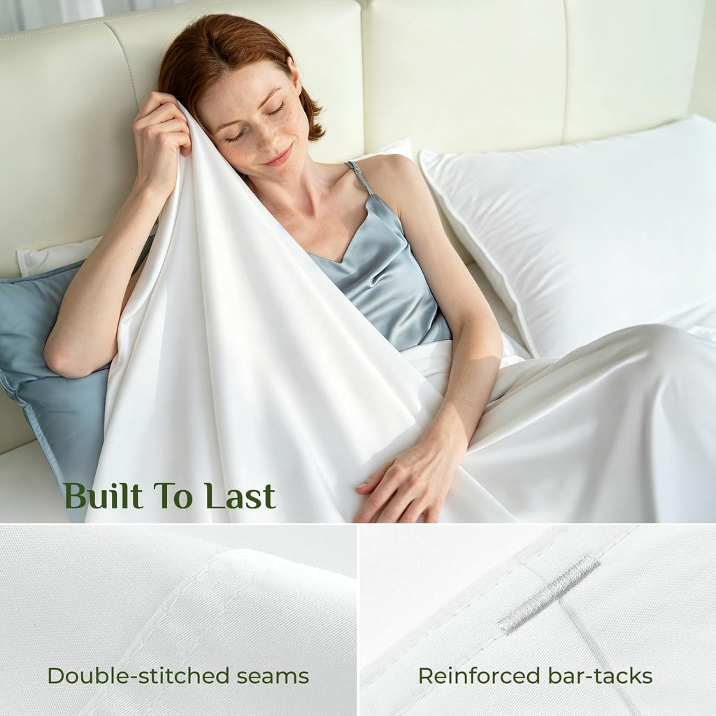 Bamboo Viscose Sheets - 100% Organically Grown, 18" Deep Pocket King Sheet Set, All Round Elastic & Corner Straps