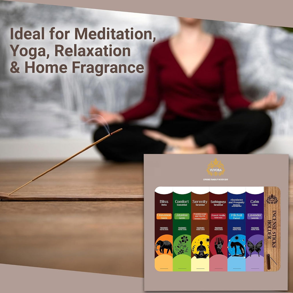 Aromatic Incense Sticks Gift Set - 120 Natural & Non-Toxic Incense Sticks | 6 Soothing Scents | Home, Meditation - Set of 120
