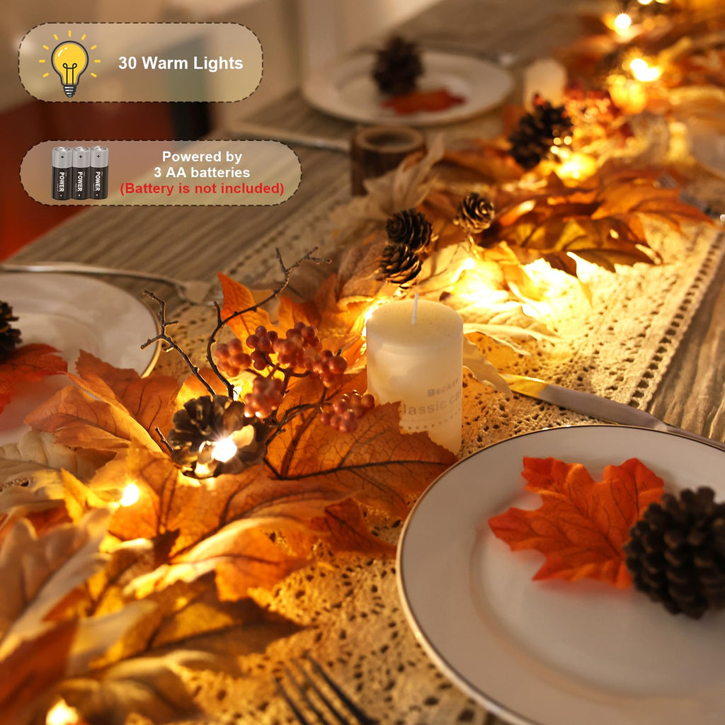 6 FT Lighted Fall Garland with Lights Autumn Automatic ON/Off Timer