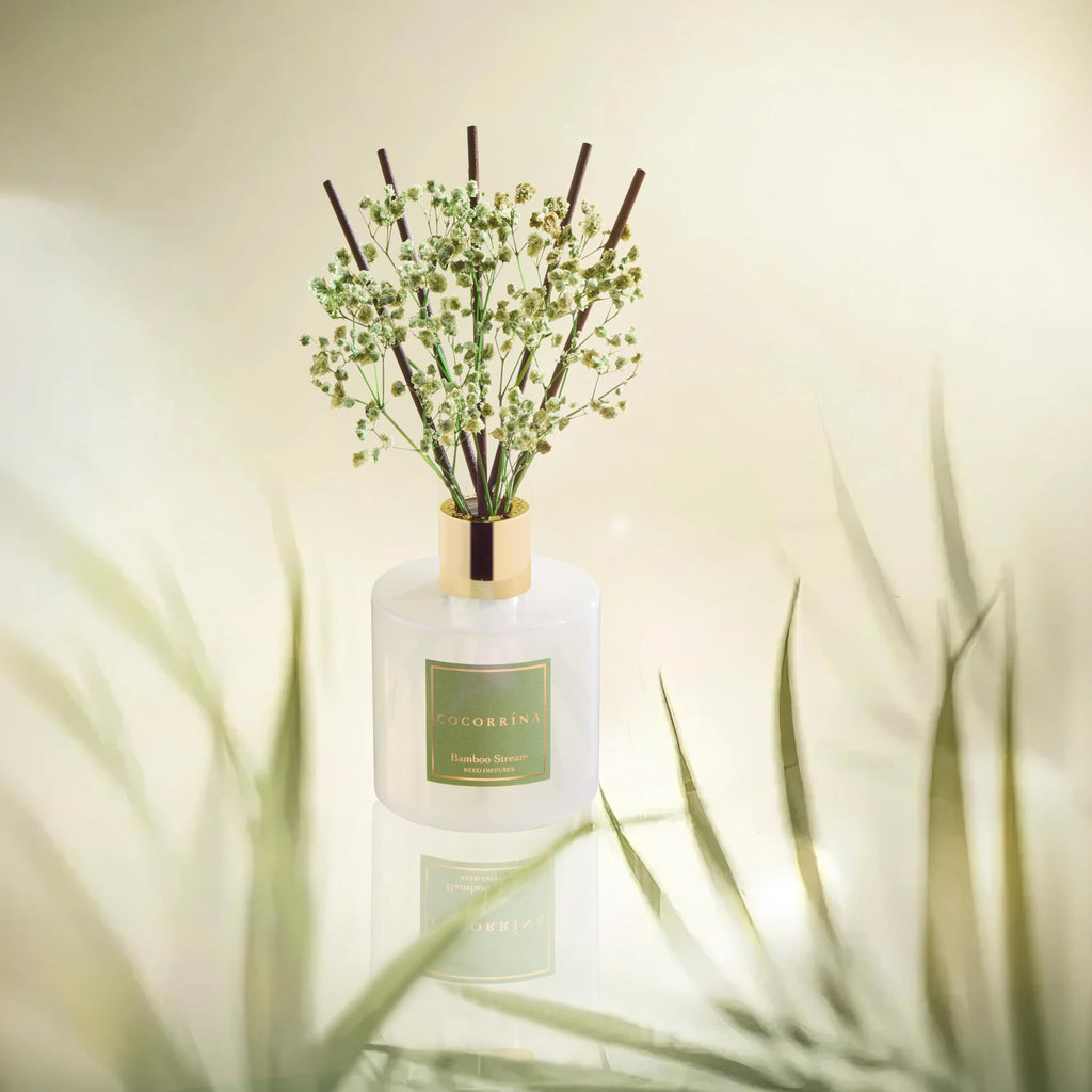 Reed Diffuser - Bamboo Stream Scented Diffuser with 8 Sticks Home Fragrance Reed Diffuser Shelf Decor