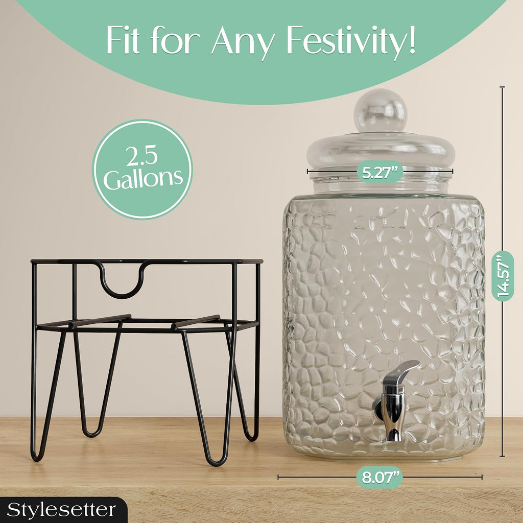 Glass Beverage Drink Dispenser w/Metal Stand, 1.5 Gallon