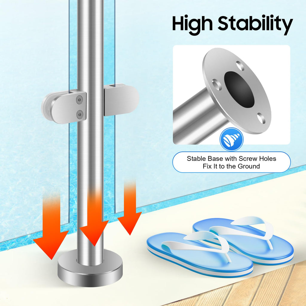 35.43 Inch Glass Balustrade Railing Mid Post, 304 Stainless Steel