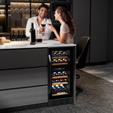 26 Bottle Wine Fridge, Dual Zone Wine & Beverage Refrigerator w/Independent Temp