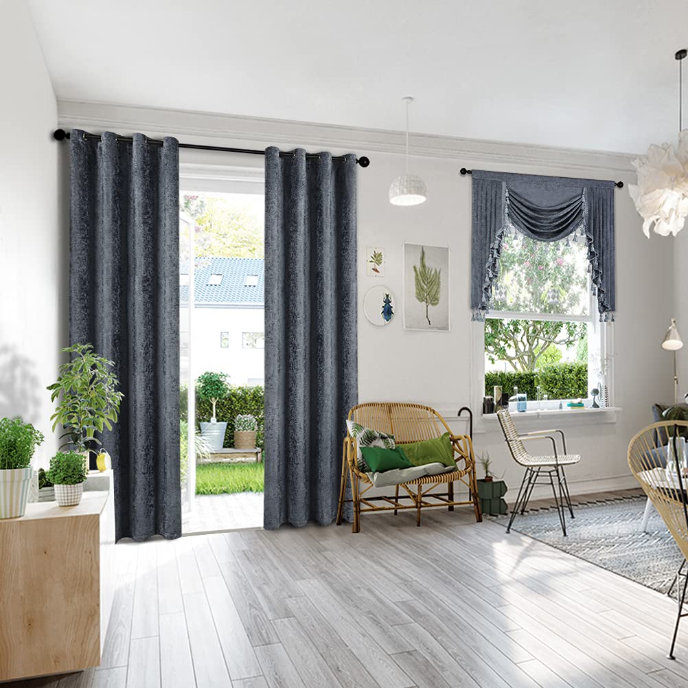 Grey Chenille Curtains Valance Window Waterfall Valance, Rod Pocket (W39 Inch, 1 Panel)