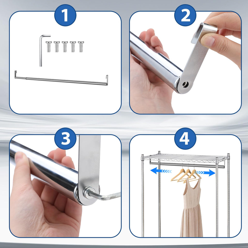 Expandable Closet hanger Rod for Wire Shelf, 32-54 Inch, Silver