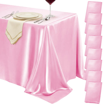8 Pack Pink Satin Tablecloth 58 x 102 Inch Overlay Seamless Design