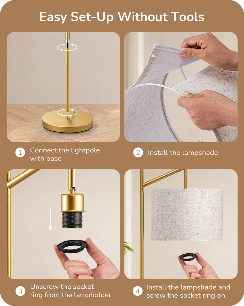 Gold Floor Lamp with Remote, Standing Lamp