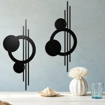 Metal Wall Decor Art,Large Modern Geometrical Sculpture of Bedroom - Set of 2