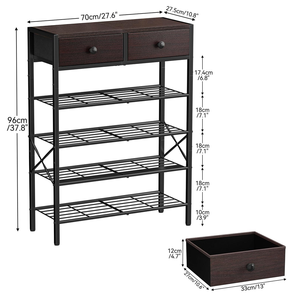 5 Tier Shoe Rack with 2 Drawers, 16-20 Pairs Dark Brown