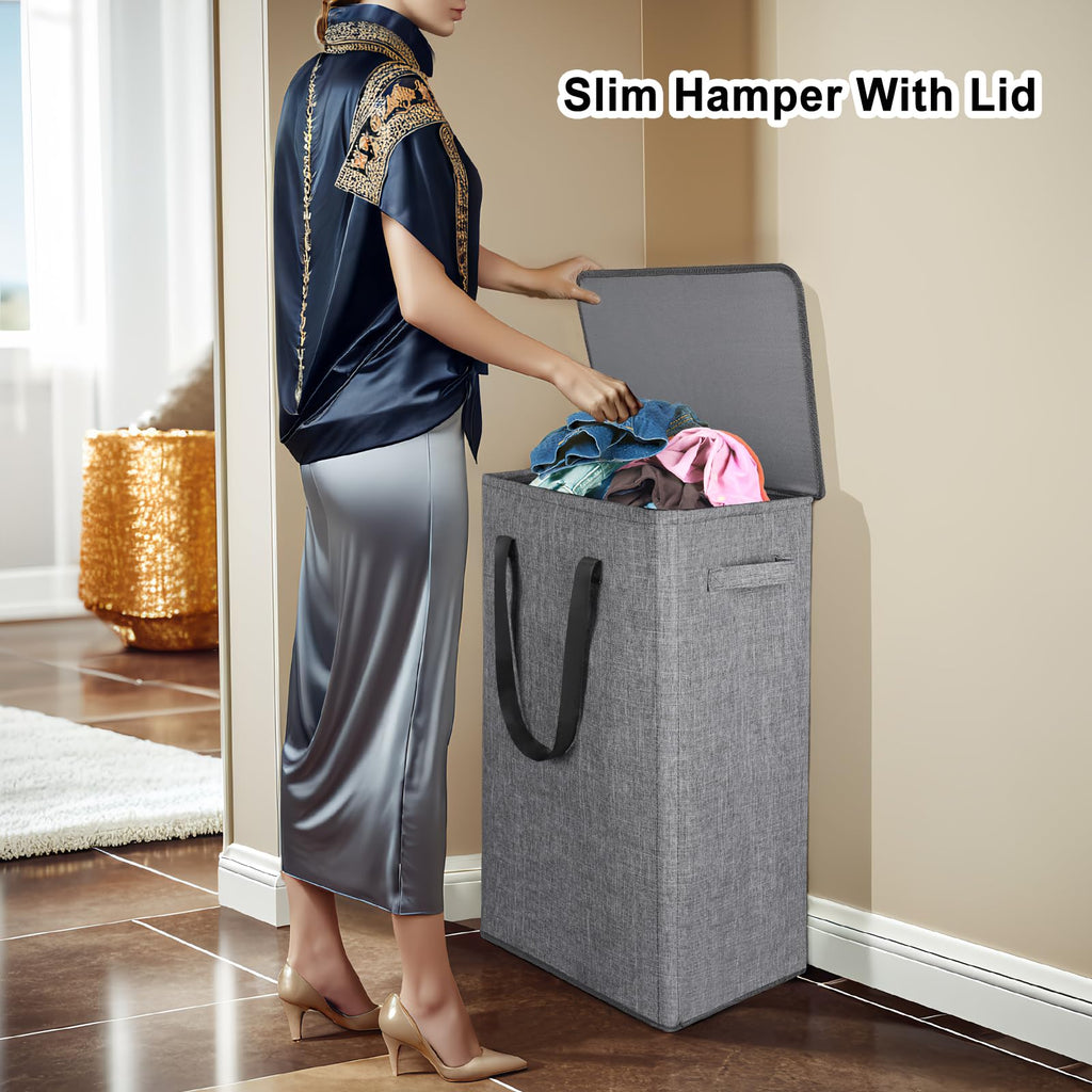 75L Slim Laundry Hamper with Lid,Large Foldable Laundry Basket with Removable Bag and Handles Tall Collapsible Dirty