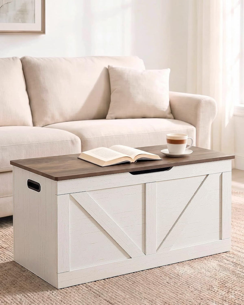 39.4" Storage Chest, Wooden Storage Bench, Brown and Rustic White