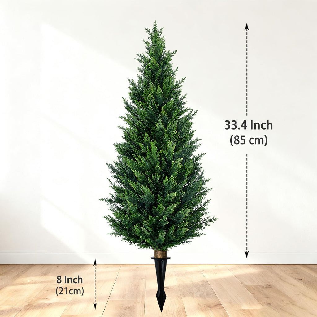 3Ft Artificial Cedar Topiary Trees (2-Pack) - UV Resistant Fake Shrubs with Ground Spike for Outdoor & Indoor Use