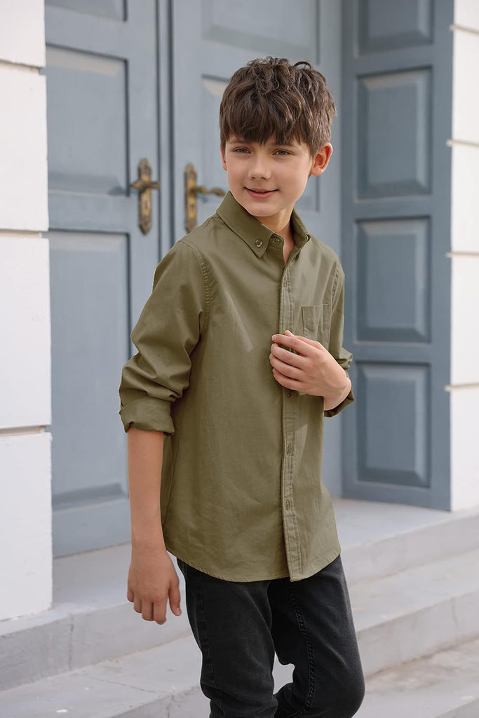 Boys Long Sleeve Dress Shirts Classic Collared Button Down Shirt