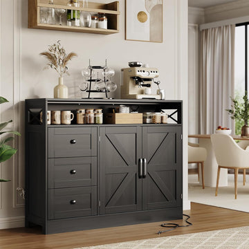 Farmhouse Buffet Cabinet with 3 Drawers & Open Shelf, Sideboard with Storage, 47" Kitchen Pantry Cabinet Hutch
