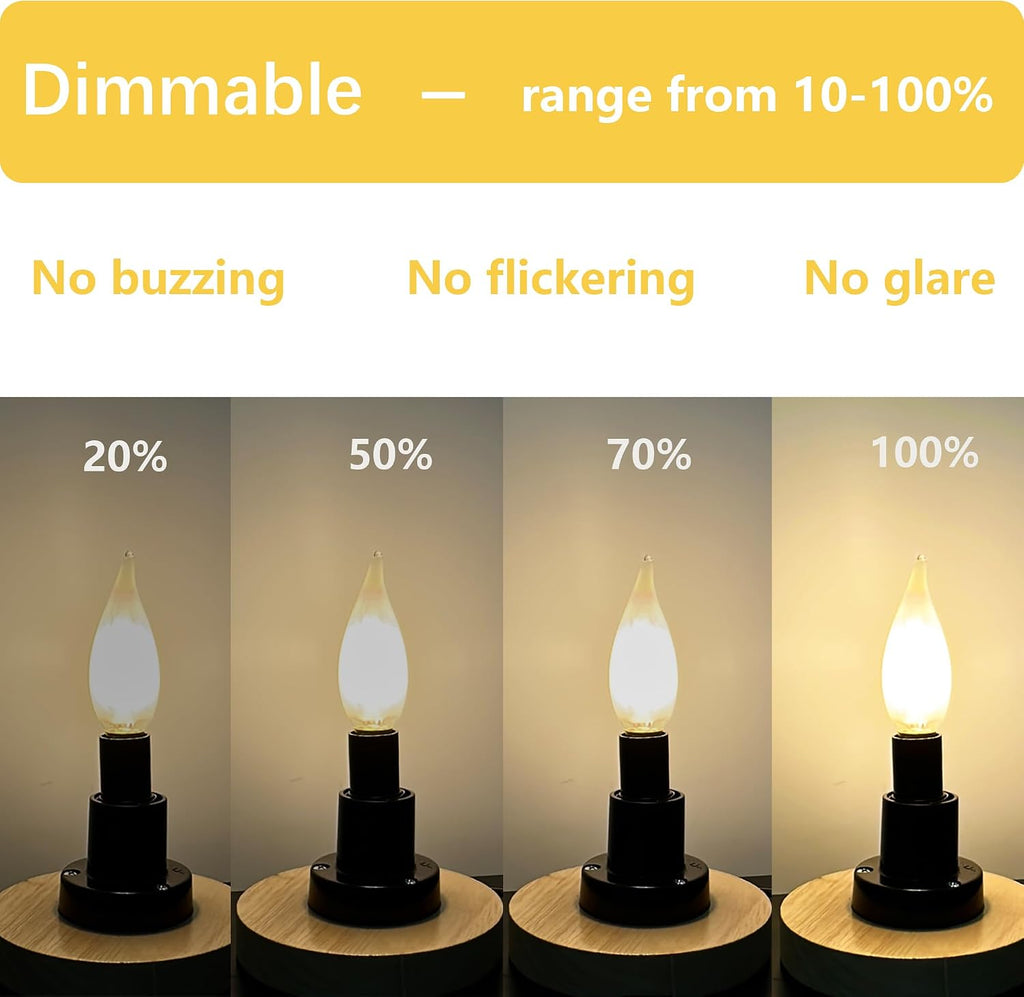 E12 Frosted LED Candelabra Candle Bulb 60W Dimmable 2700k Warm Bulb
