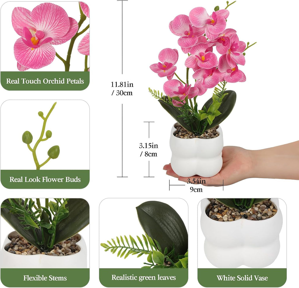 Pink Artificial Orchids Flowers in Pot 14" Tall Realistic Faux Phalaenopsis
