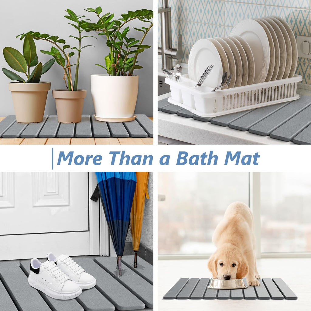 Foldable Stone Bath Mat, Diatomaceous, 23.6"x15.5", Grey