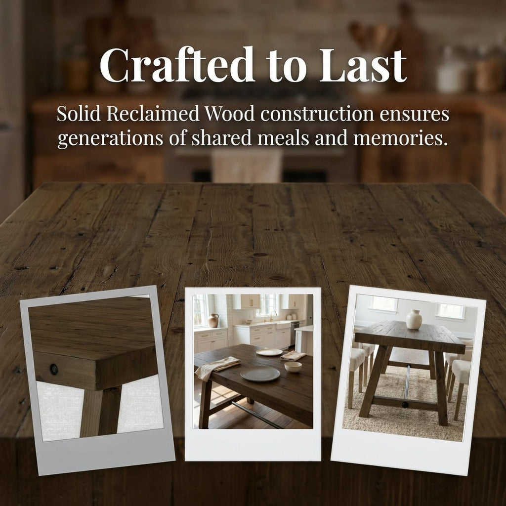 Rustic Farmhouse Dinning Table, Reclaimed Solid Wood Kitchen & Dining Room Table for 4-6 People, 59" Wooden