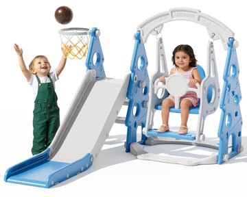 4-in-1 Toddler Swing and Slide Set, Toddler Slide Ages 1-3, Blue