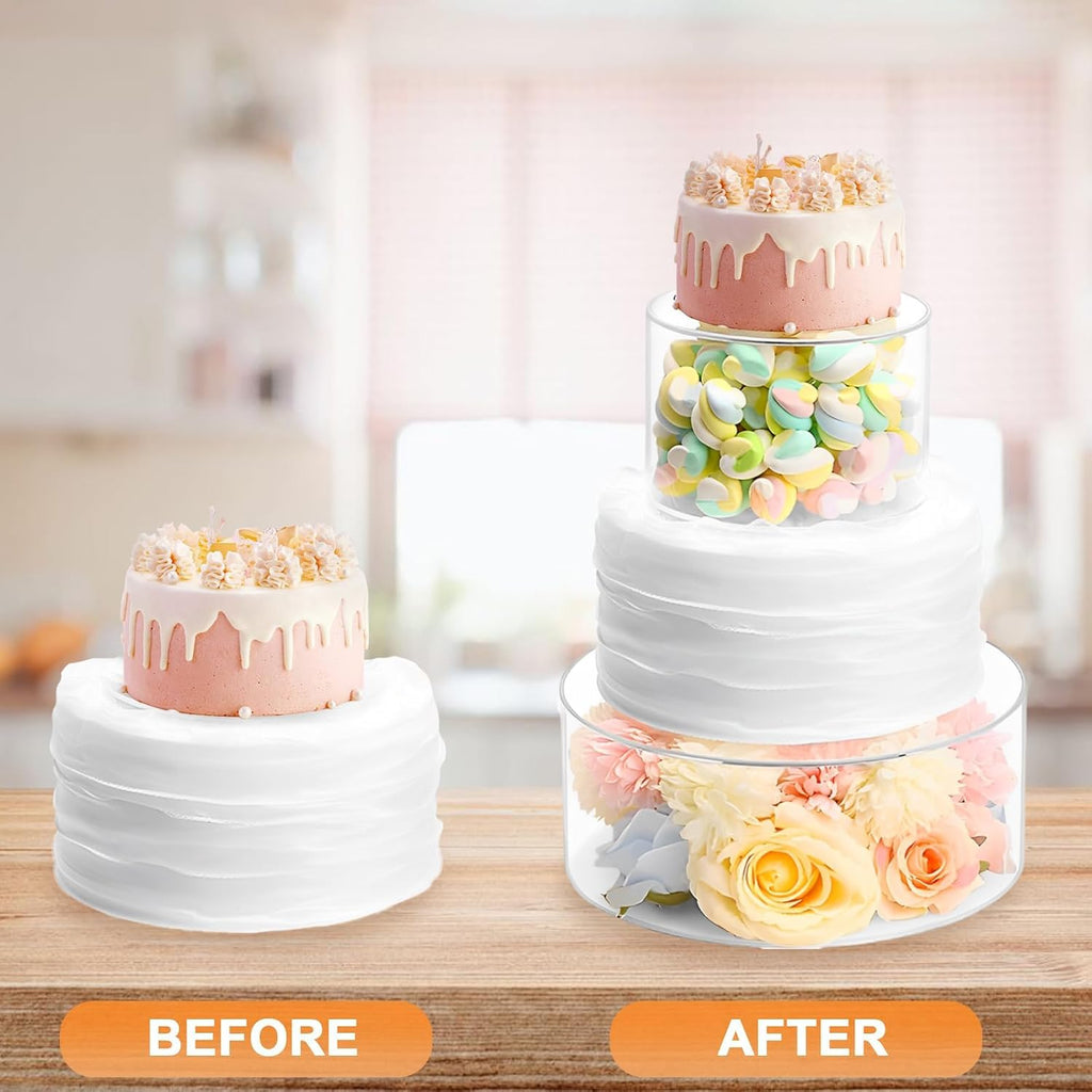 Acrylic Cake Stand, Clear Cake Stand Fillable Round Riser, 6 and 8 Inch Display Pedestals for Wedding - Set of 2