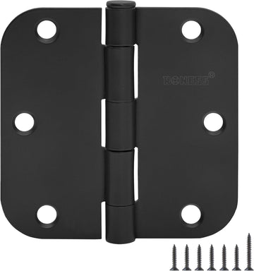 9 Pack Matte Black Door Hinges 3.5 Inch, 5/8" Radius Rounded, Standard Residential for Doors 3 ½",Sturdy Hinges