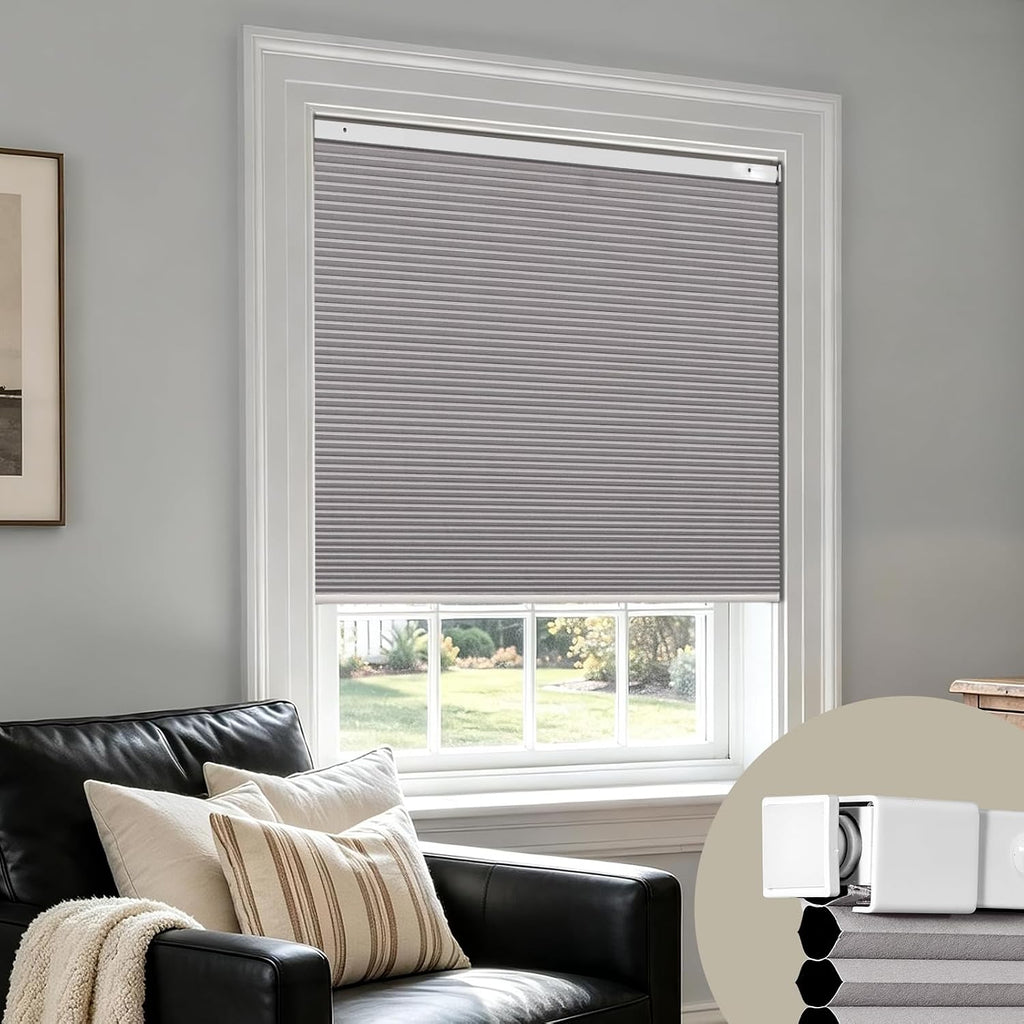 No Drill Cordless Cellular Shades, Blackout, White, 21x48 |  - Grey
