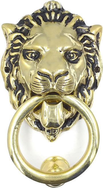 XL Lions Head Door Knocker,8.7 inches, 3lb, Heavy Solid Brass, Unlacquered Finish (Antique Brass)