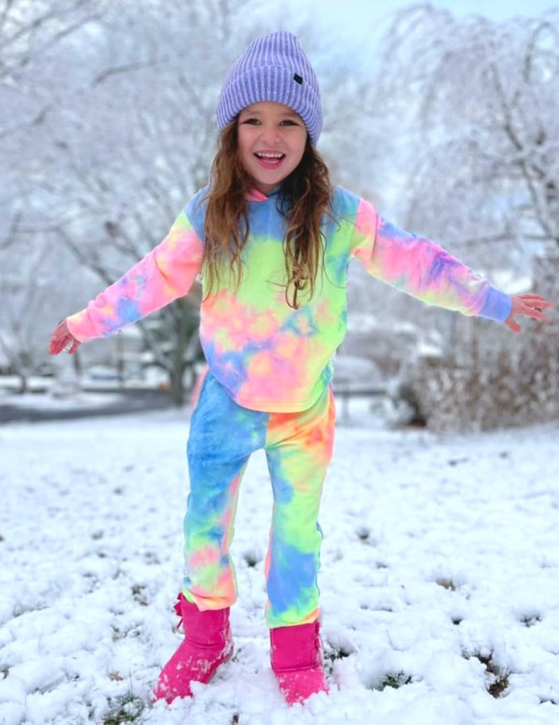 Girl's 2 Piece Tie-dye Hooded Sweatshirt Sweatsuits and Sweatpants