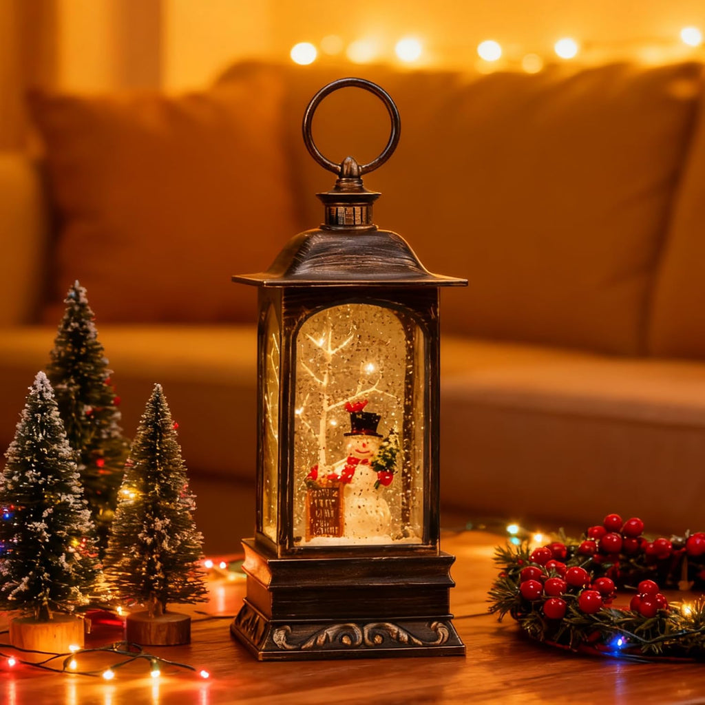 Christmas Snow Globe Lantern, Musical Snow Globe with Swirling Glitter, Battery Powered, Christmas Decorations Indoor