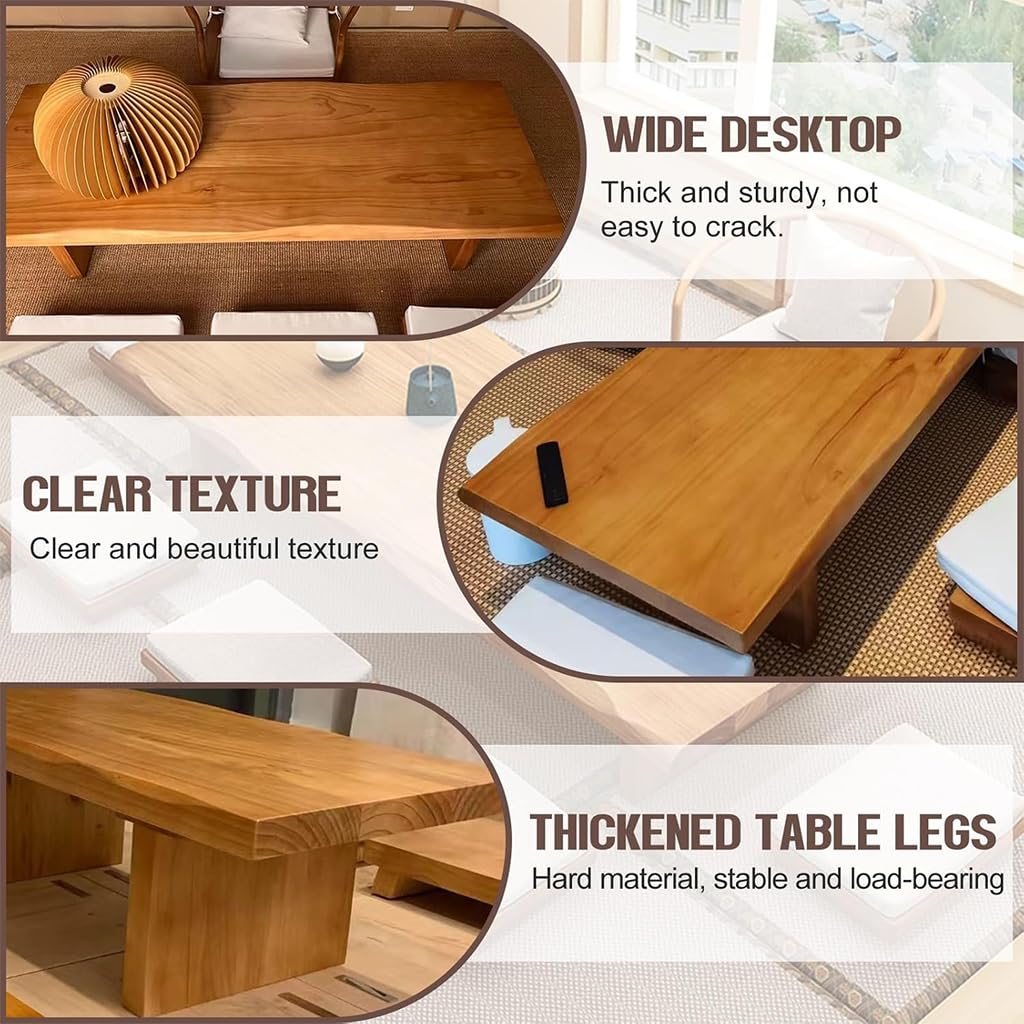 55" Solid Wood Japanese Floor Table, Low Dining Table for Floor Seating, Tatami Tea Table, Modern Chabudai Coffee