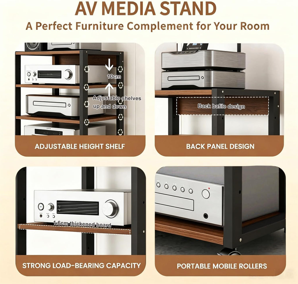 5 Tier AV Media Stand, Audio Rack Tower Stereo Components Cabinet