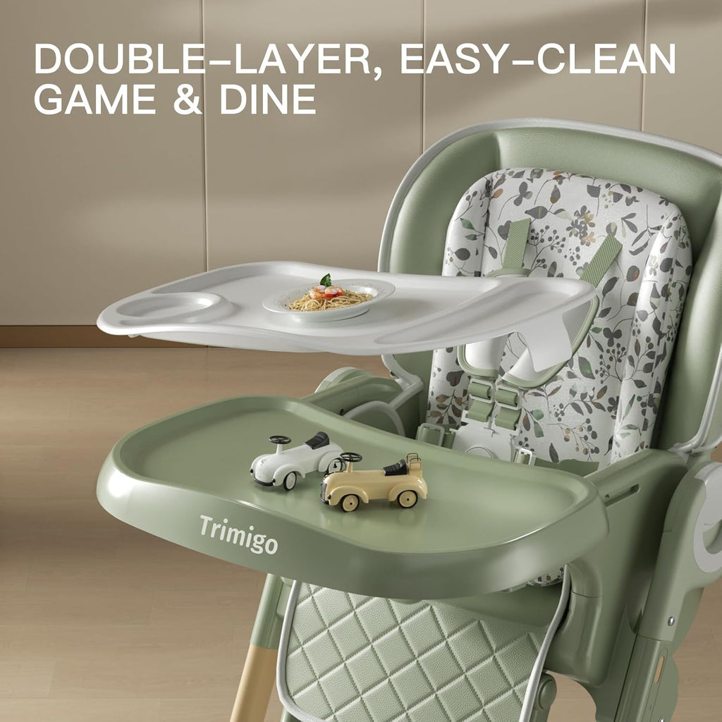 Baby High Chairs for Babies and Toddlers 0-3(Sage Green) | 7-Height Adj High Chair, 3-Pos Tray, 4-Recline, Removable