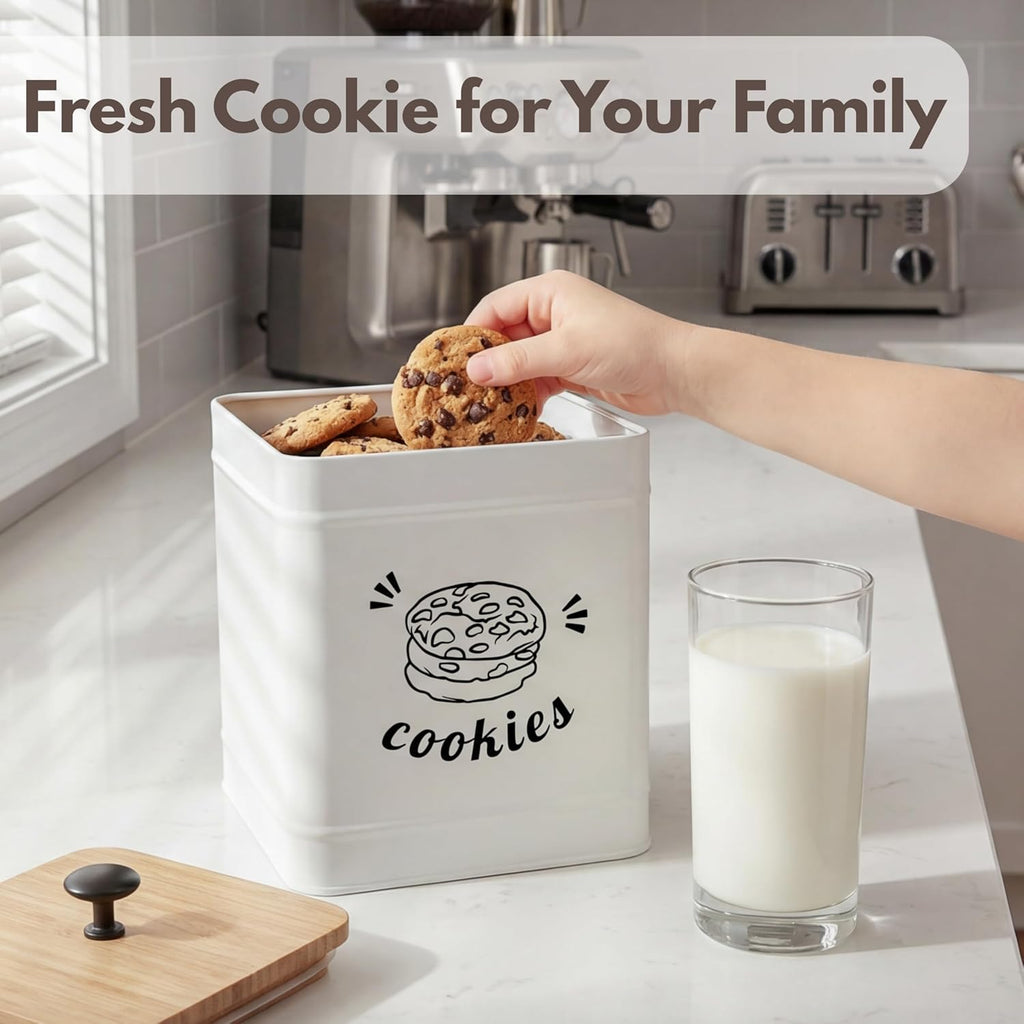 Cookie Jar with Lid Airtight, Cookie Tin with Bamboo Lid, Cute Cookie Jars Counter Decorative, 1 Gallon Food Storage