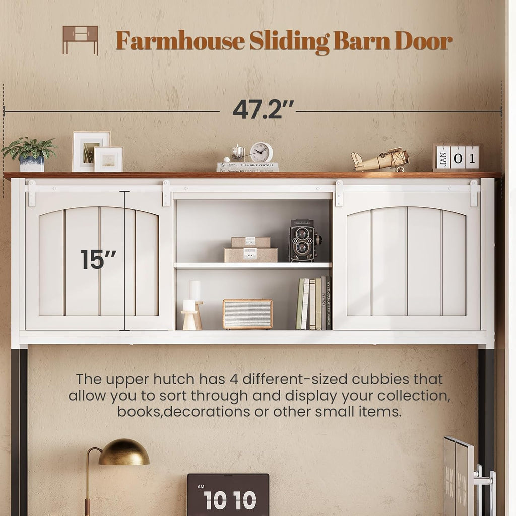 Reversible Farmhouse L-Shaped Desk with Hutch, 6 Drawers, File Drawer & Power Outlets