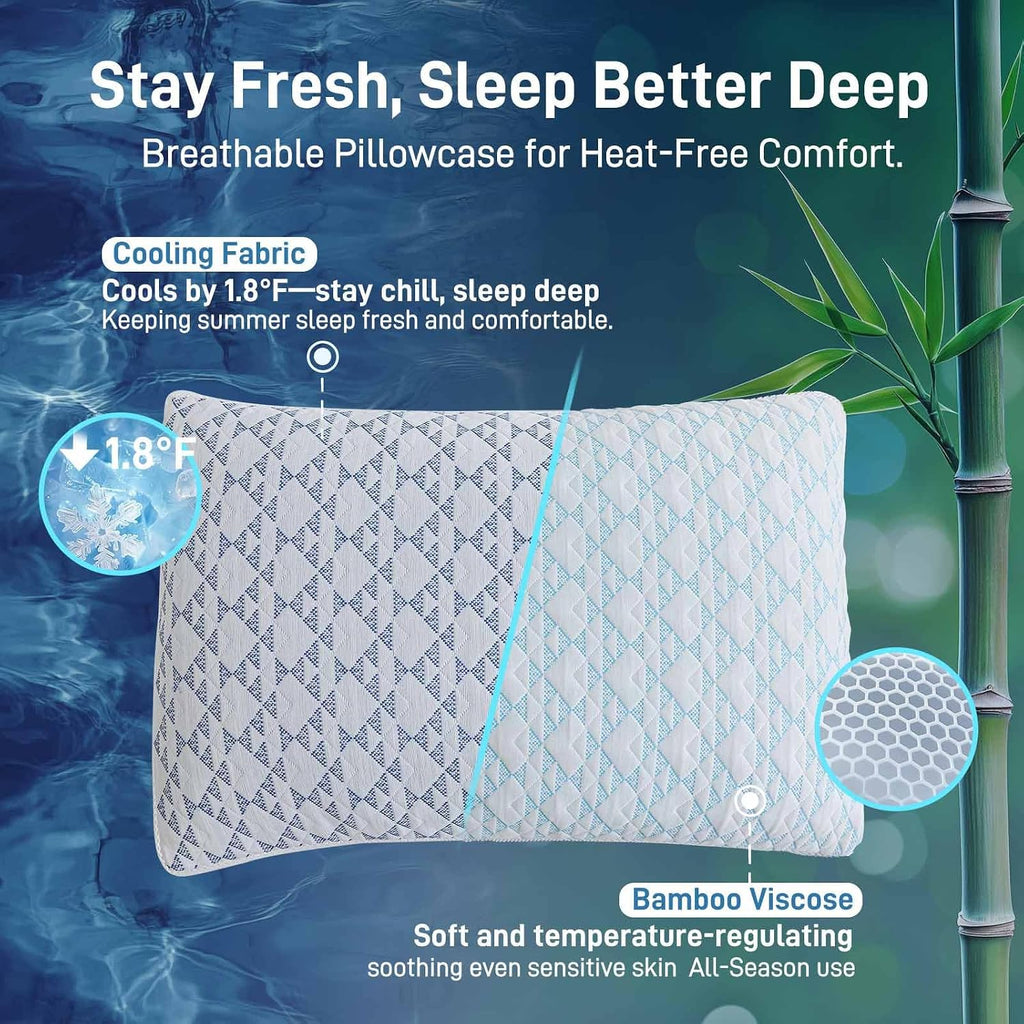 Shredded Memory Foam Soft Cooling Viscose Pillows Adjustable Hypoallergenic Hotel Quality Bed Pillows for Side, Back