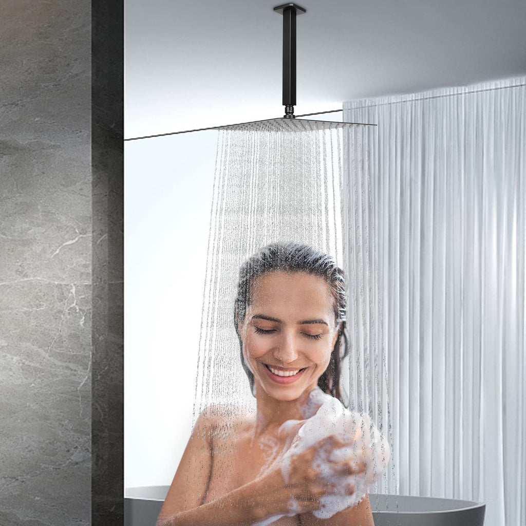 Rain Shower Head With Shower Arm, Ceiling Mount Square Shower, Stainless Steel Ceiling Rainfall Showerhead- Waterfall