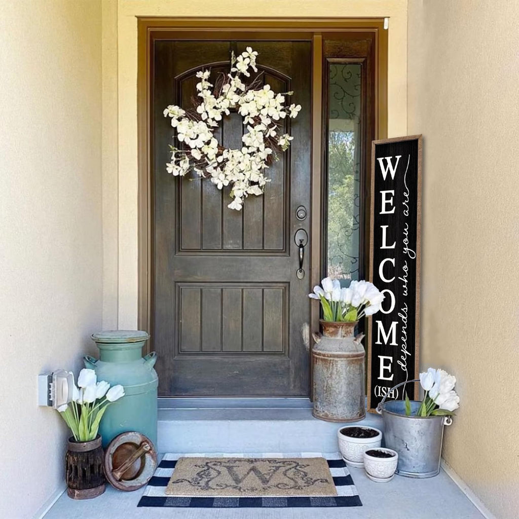 Welcome-ish Sign for Front porch Standing 45"X9" Wood Black