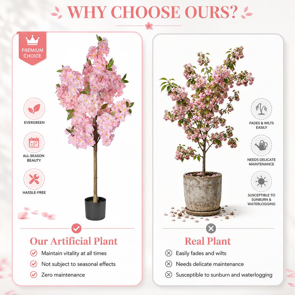 Cherry Blossom Tree 4FT Artificial Plants Indoor - Reinforced Spiral Connection Base & Anti-Shedding Silk Sakura