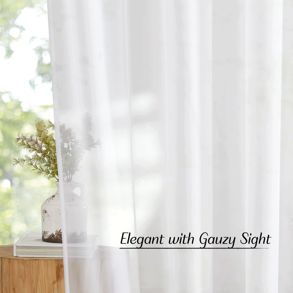 White Sheer Curtains & Drapes 96 inches Long - Grommet Top Solid Lightweight & Airy Gauzy Window Treatments with