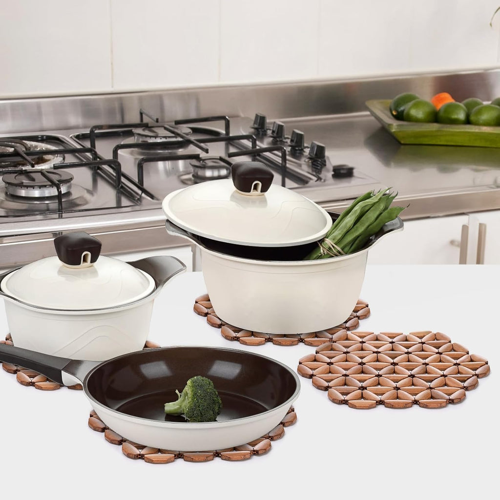 Bamboo Trivet Mat, Bamboo Hot Plate Pad, Heat Resistant Table Counter Protector, Coaster for Hot Tea Coffee - Set of 8