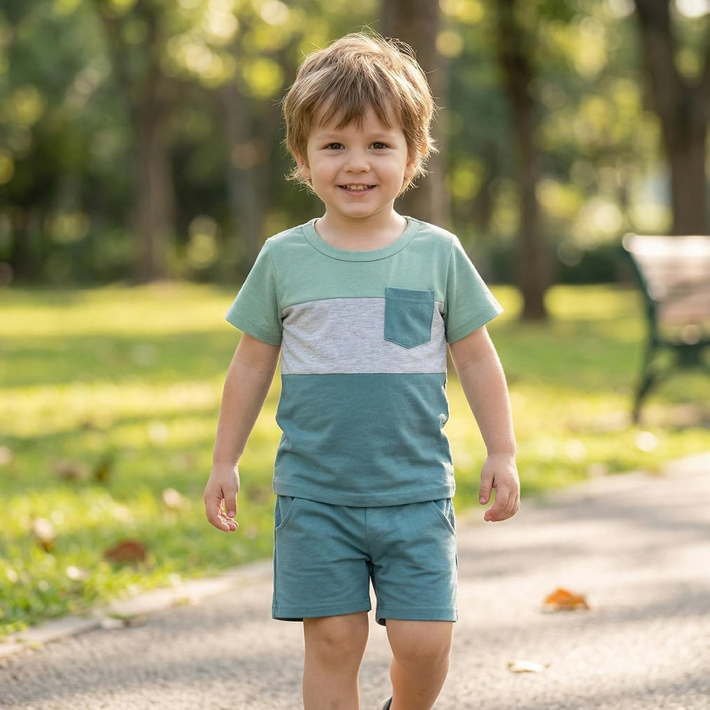 Toddler Boy Clothes Baby Summer Outfit Patchwork Tee Shorts