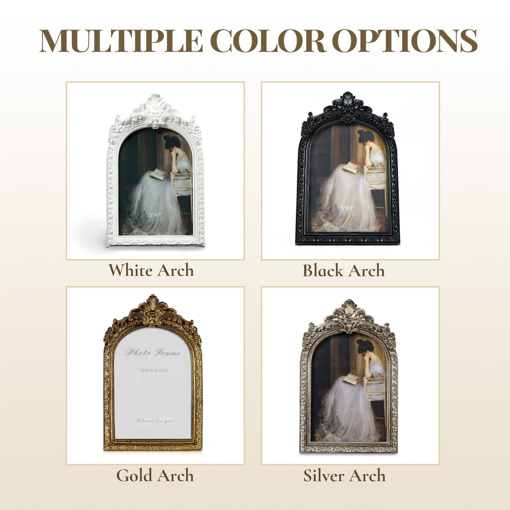 Vintage Picture Frames 5x7 Gold Frame, Arched Resin Photo Frame
