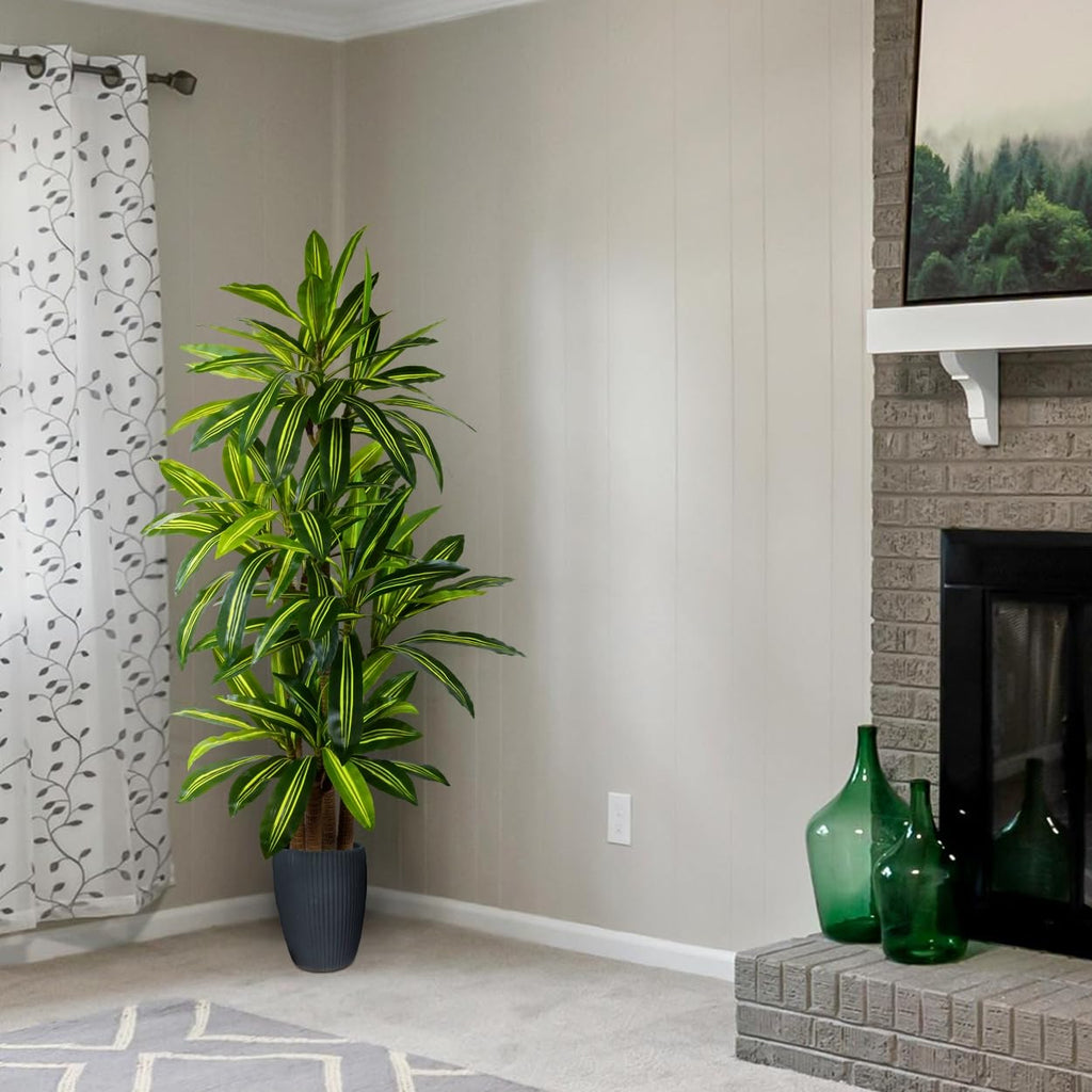 6ft Artificial Dracaena Tree Fake Floor Plant in White Planter