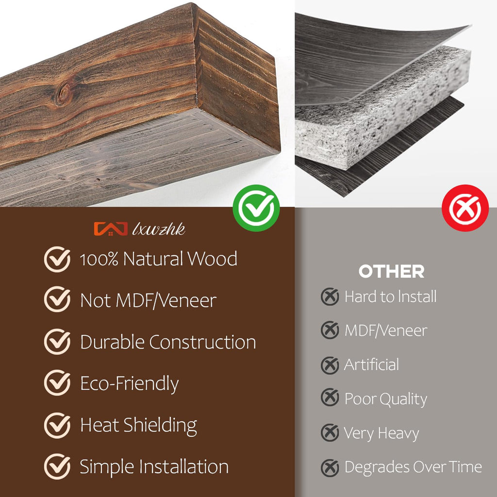 Solid Wood Fireplace Mantel 48", Rustic Mantel Shelf, Rustic Walnut