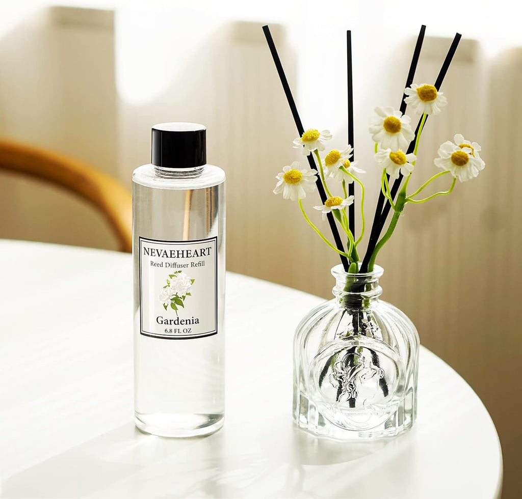 Reed Diffuser Refill, Gardenia Reed Diffuser Oil with Sticks Set, 6.8oz(200ml) Reed Diffuser Oil Refill Home